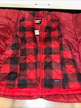 Lands' End Red and Black Buffalo Plaid Quilted Kids Vest